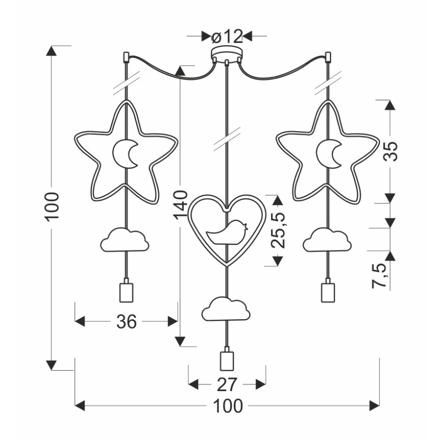 Kinderhanglamp aan kabel TRIO 3xE27/20W/230V geel/blauw/grijs