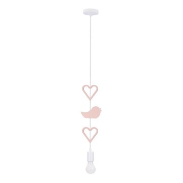 Kinderhanglamp aan snoer HEART 1xE27/20W/230V roze/wit