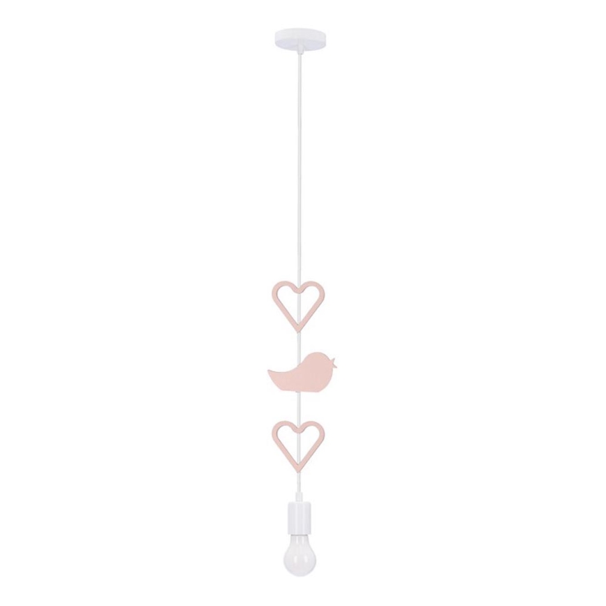 Kinderhanglamp aan snoer HEART 1xE27/20W/230V roze/wit