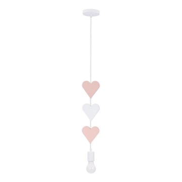 Kinderhanglamp HEART aan snoer, 1xE27/20W/230V, roze/wit
