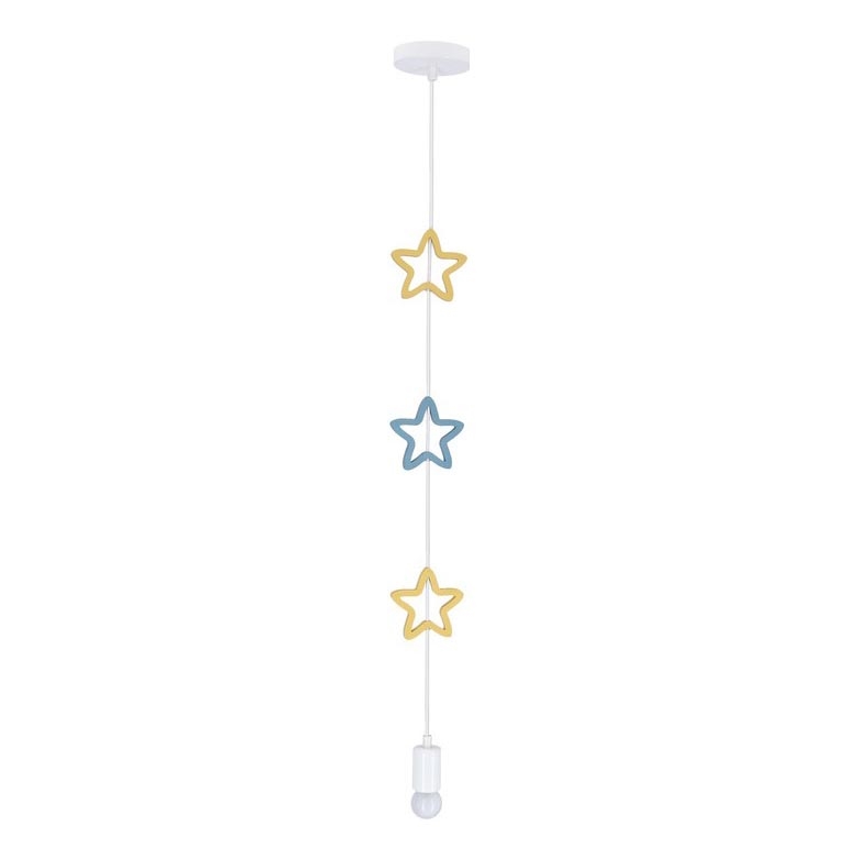 Kinderhanglamp STARS met snoer 1xE27/20W/230V geel/blauw/wit