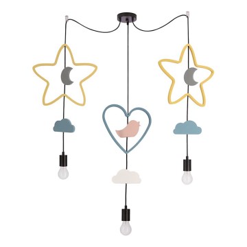 Kinderhanglamp TRIO 3xE27/20W/230V geel/blauw/grijs