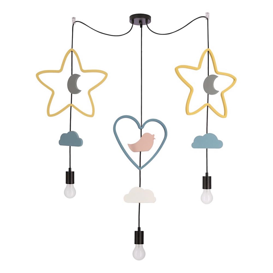 Kinderhanglamp TRIO 3xE27/20W/230V geel/blauw/grijs