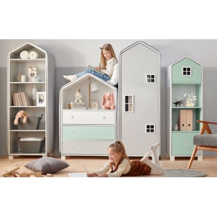 Kinderkast MIRUM 126x80 cm wit/grijs/groen