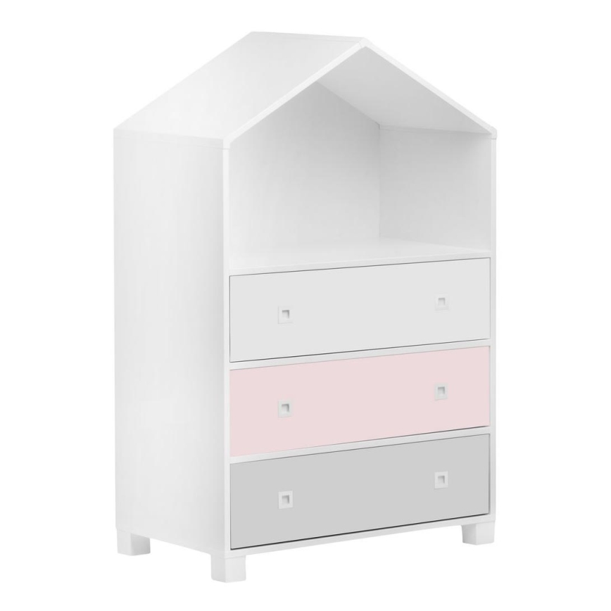 Kinderkast MIRUM 126x80 cm wit/grijs/roze