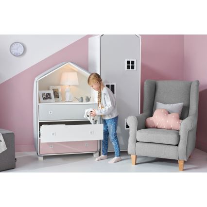 Kinderkast MIRUM 126x80 cm wit/grijs/roze