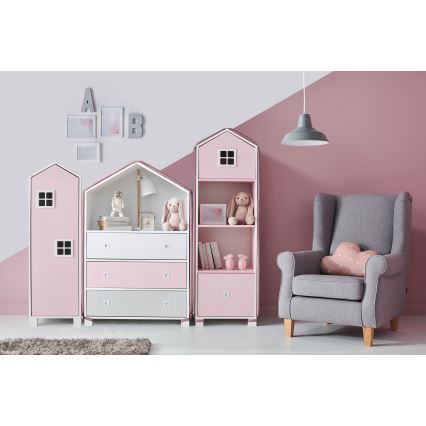 Kinderkast MIRUM 126x80 cm wit/grijs/roze