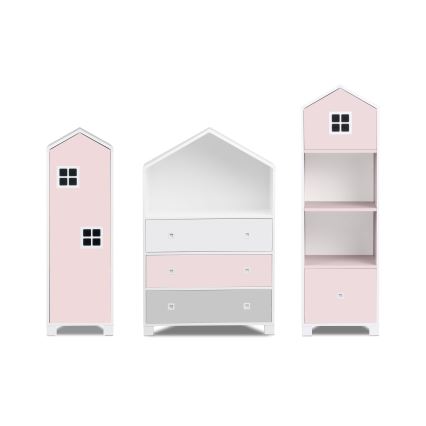 Kinderkast MIRUM 126x80 cm wit/grijs/roze