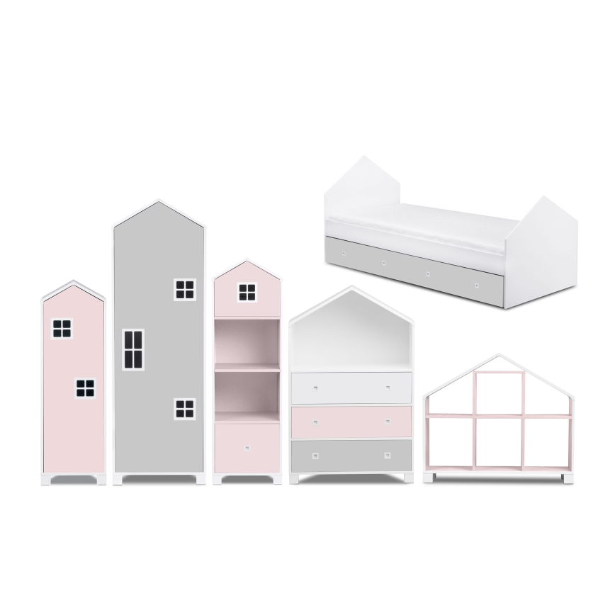 Kinderkast MIRUM 126x80 cm wit/grijs/roze