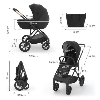 KINDERKRAFT - 3-in-1 combi-kinderwagen PRIME 3 Venezian Black