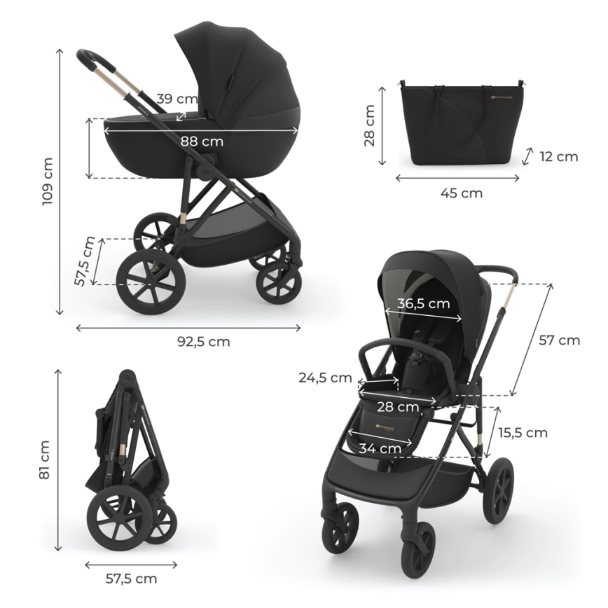 KINDERKRAFT - 3-in-1 combi-kinderwagen PRIME 3 Venezian Black