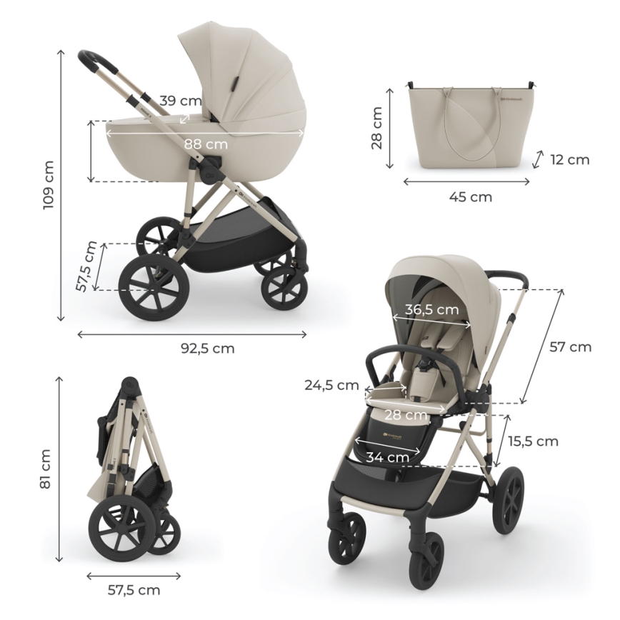 KINDERKRAFT - 3-in-1 combinatiekinderwagen PRIME 3 Sand Dune