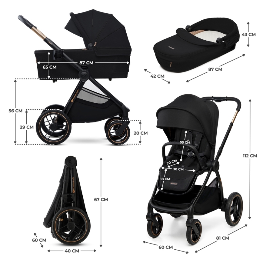 KINDERKRAFT - Combinatiekinderwagen 2in1 NEA 2 Midnight zwart