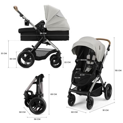 KINDERKRAFT - Combinatiekinderwagen 3-in-1 MOOV 2 XL Air Grey