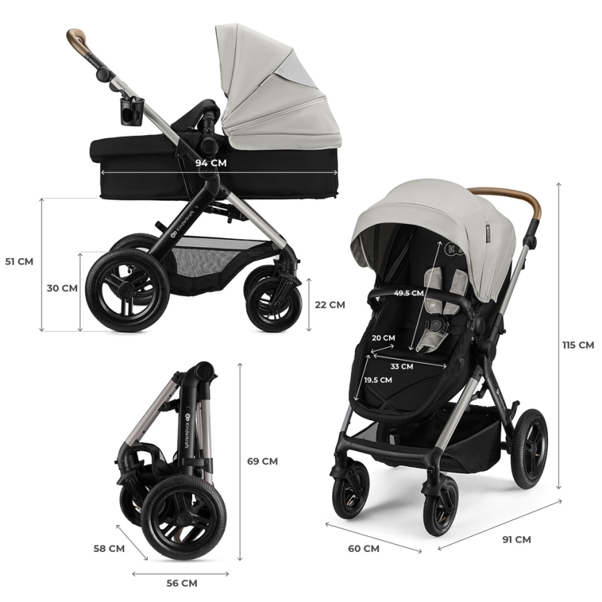 KINDERKRAFT - Combinatiekinderwagen 3-in-1 MOOV 2 XL Air Grey