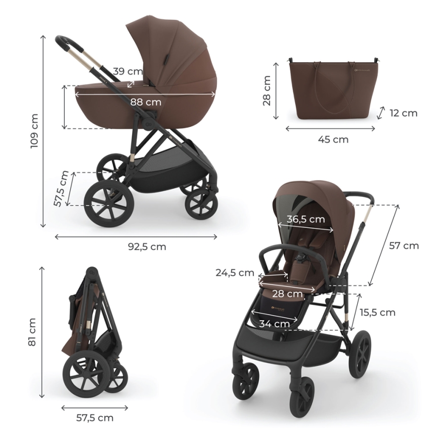 KINDERKRAFT - Combinatiekinderwagen 3-in-1 PRIME 3 Velvet Mocca