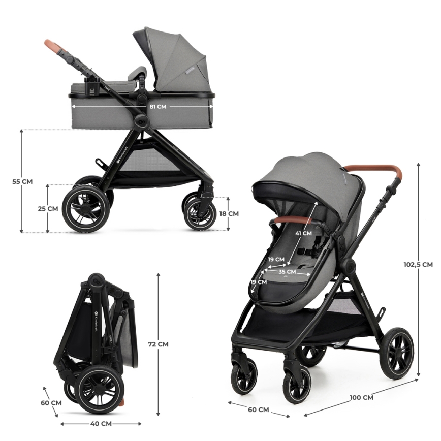KINDERKRAFT - Combinatiekinderwagen 3in1 ESME Moonlight grijs + autostoel MINK PRO