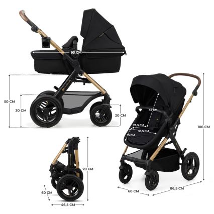 KINDERKRAFT - Combinatiekinderwagen 3in1 MOOV 2 AIR Pure zwart + autostoel MINK PRO