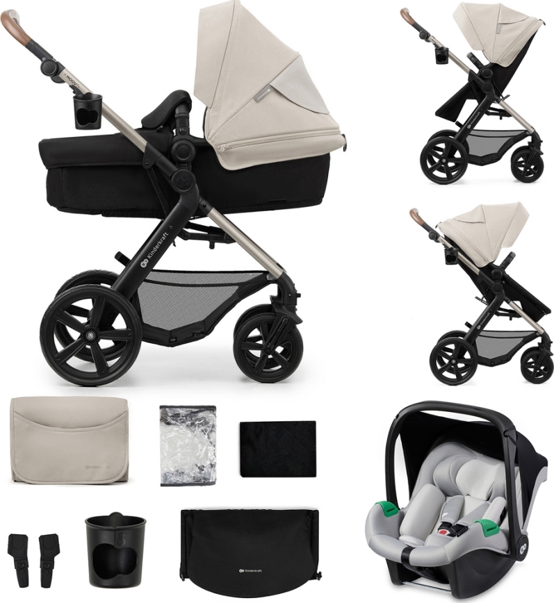 KINDERKRAFT - Combinatiekinderwagen 3in1 MOOV 2 Moonlight grijs + autostoel MINK PRO