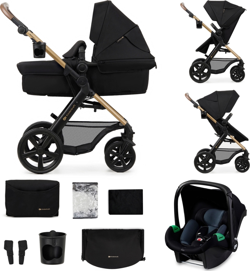 KINDERKRAFT - Combinatiekinderwagen 3in1 MOOV 2 Pure zwart + autostoel MINK PRO