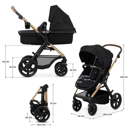 KINDERKRAFT - Combinatiekinderwagen 3in1 MOOV 2 Pure zwart + autostoel MINK PRO