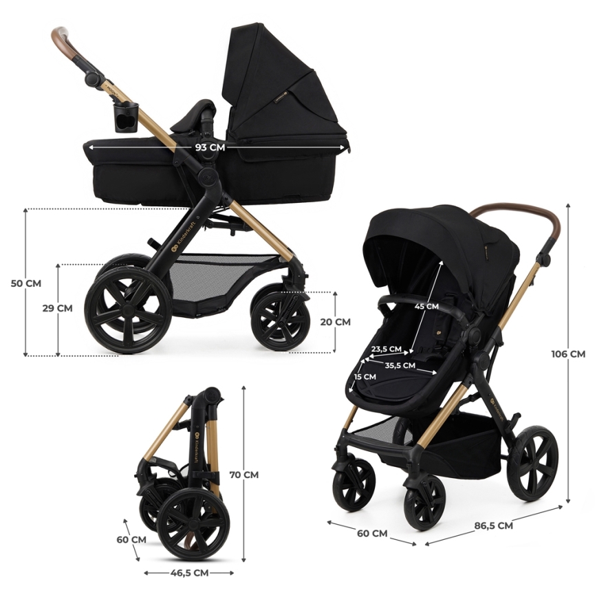 KINDERKRAFT - Combinatiekinderwagen 3in1 MOOV 2 Pure zwart + autostoel MINK PRO
