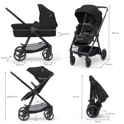 KINDERKRAFT - Combinatiekinderwagen 3in1 NEWLY Klassiek zwart  + autostoel MINK PRO