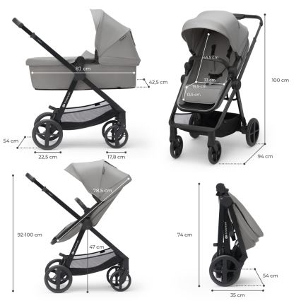 KINDERKRAFT - Combinatiekinderwagen 4v1 NEWLY Klassiek grijs + autostoel MINK PRO met basis ISOFIX