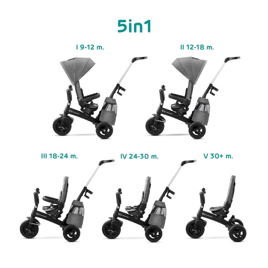 KINDERKRAFT - Driewieler voor kinderen 5v1 EASYTWIST grijs/zwart