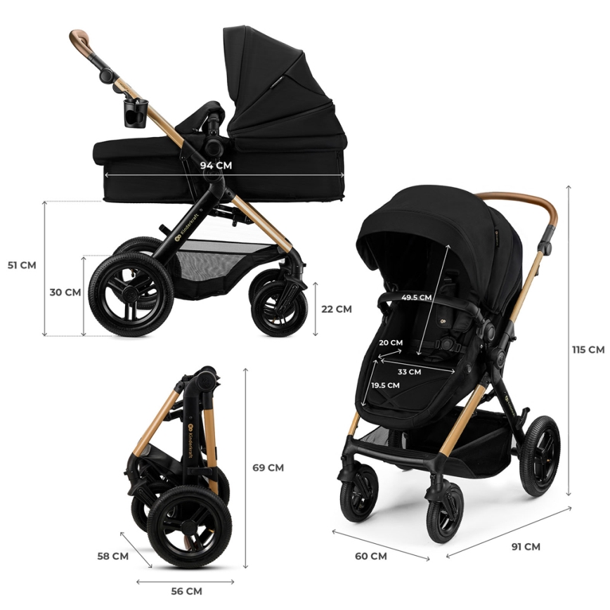 KINDERKRAFT - Gecombineerde kinderwagen 3-in-1 MOOV 2 XL Air Black