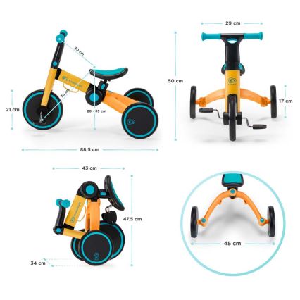 KINDERKRAFT - Kinder duwfiets 3in1 4TRIKE geel/turquoise