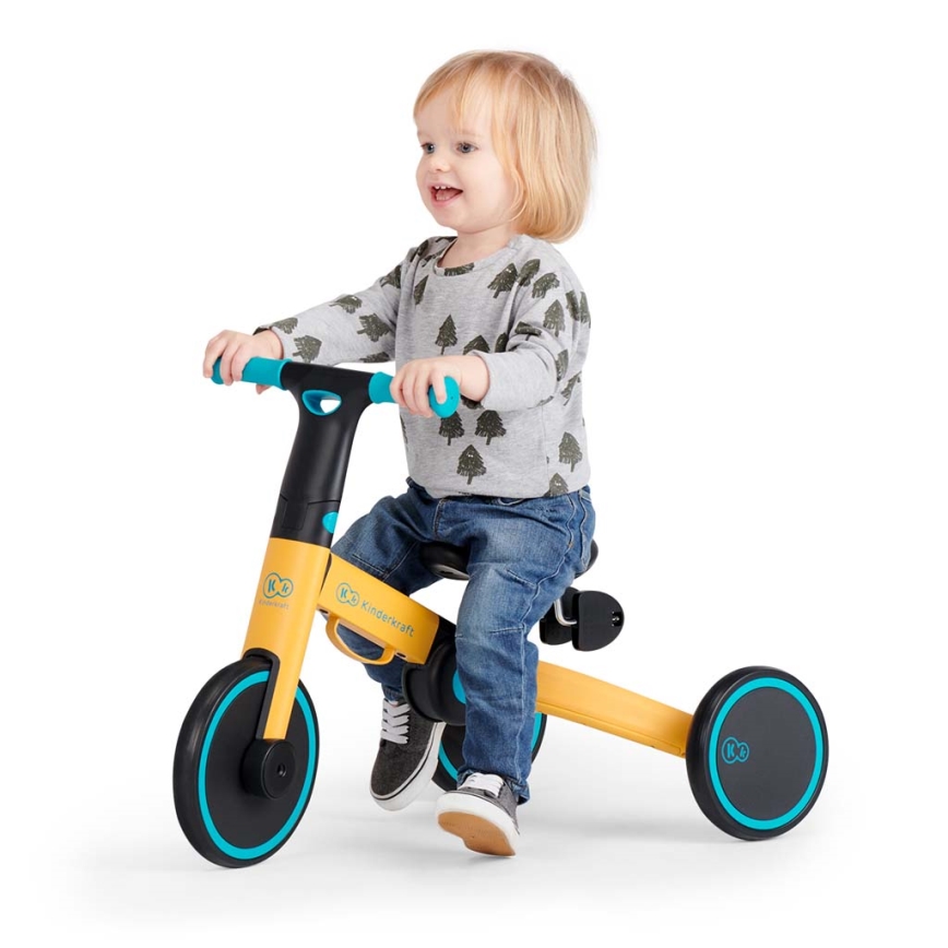 KINDERKRAFT - Kinder duwfiets 3in1 4TRIKE geel/turquoise