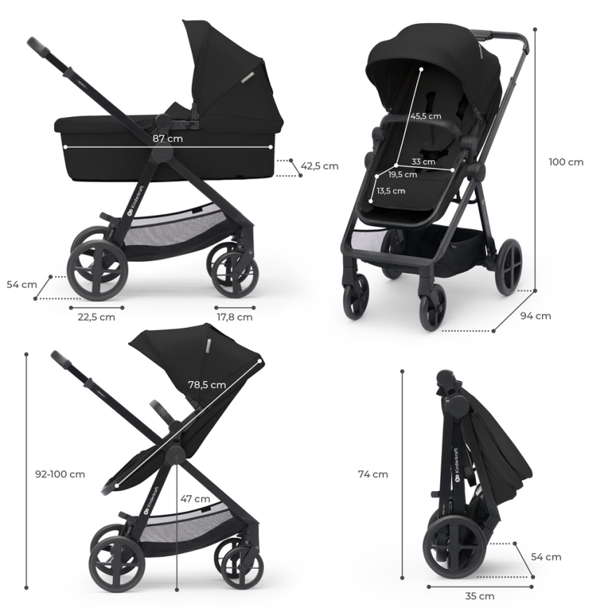 KINDERKRAFT - Combinatie kinderwagen 4-in-1 NEWLY Classic zwart + autostoeltje MINK PRO met ISOFIX basis