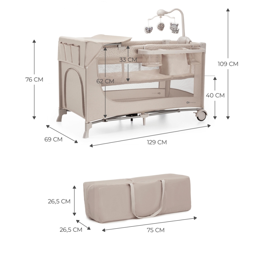 KINDERKRAFT - Reisbedje JOY 2 met accessoires beige