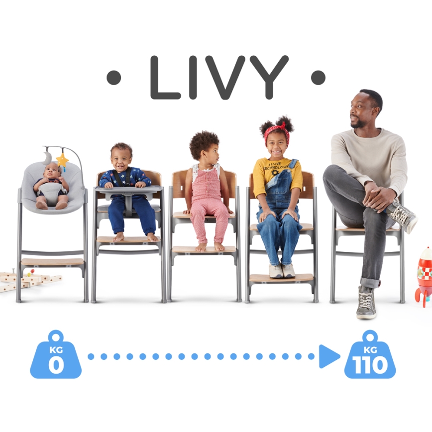 KINDERKRAFT SELECT - Kinderstoel 3-in-1 LIVY Premium eiken + ligstoel CALMEE