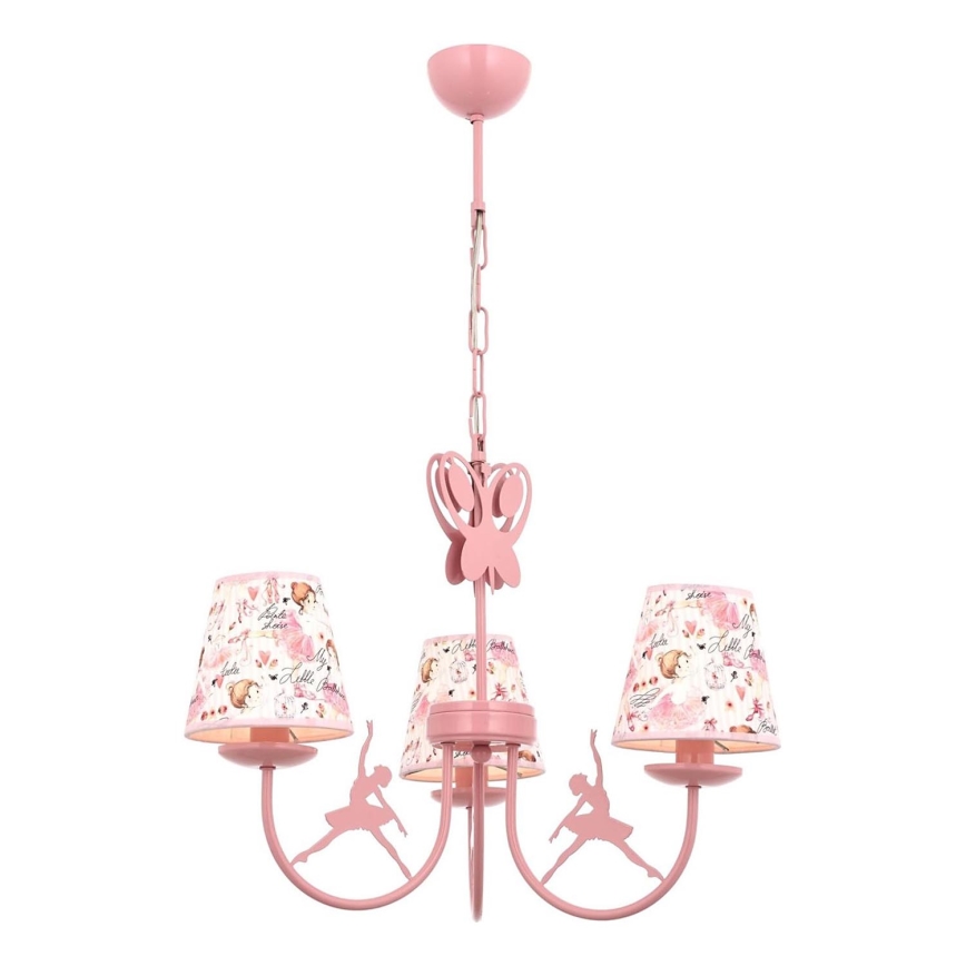 Kinderkroonluchter BALLENNA 3xE14/40W/230V roze