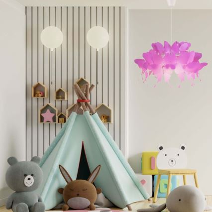 Kinderkroonluchter FARFALLA 1xE27/60W/230V roze