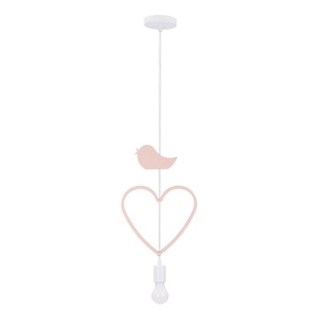 Kinderlamp aan kabel HEART 1xE27/20W/230V roze/wit