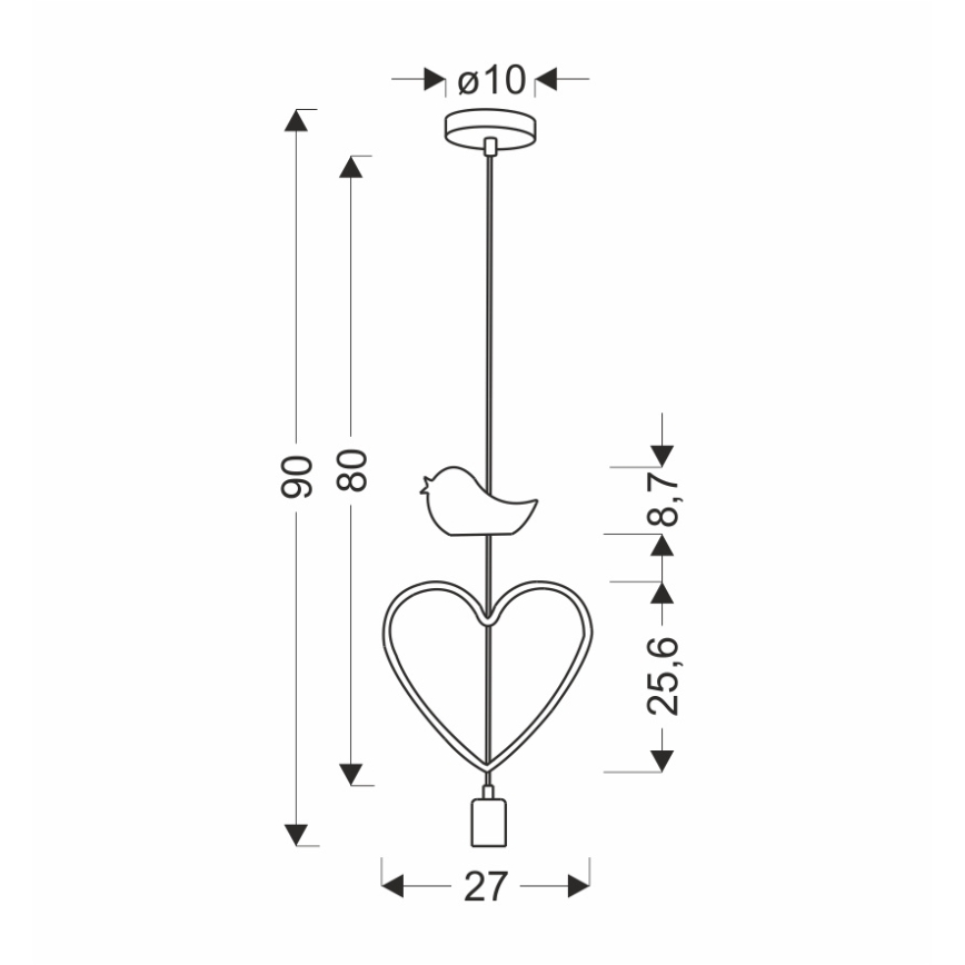 Kinderlamp aan kabel HEART 1xE27/20W/230V roze/wit