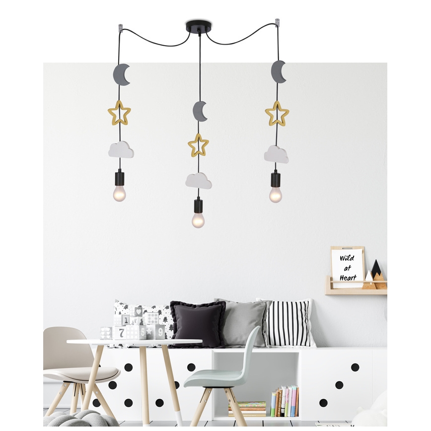 Kinderlamp TRIO 3xE27/20W/230V grijs/geel/wit
