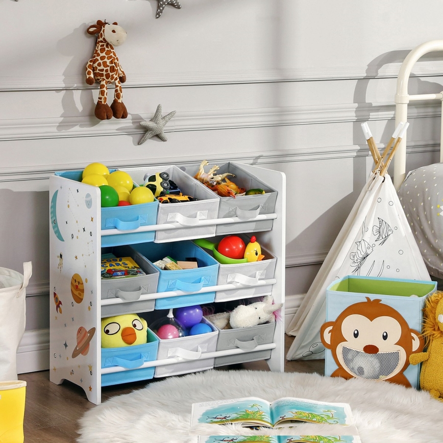 Kinderopbergkast met stoffen bakken ANET blauw/wit