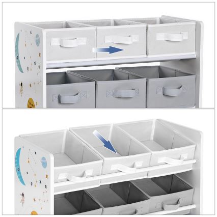 Kinderopbergkast met stoffen bakken ANET blauw/wit