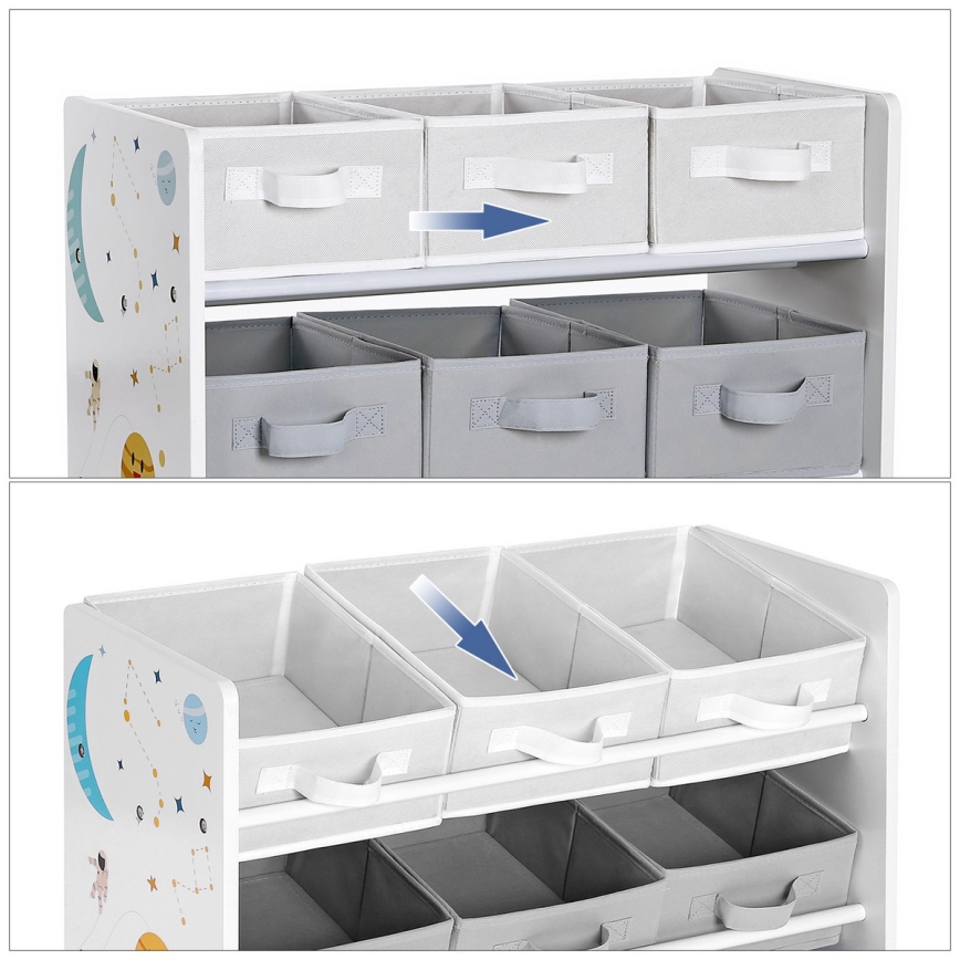 Kinderopbergkast met stoffen bakken ANET blauw/wit