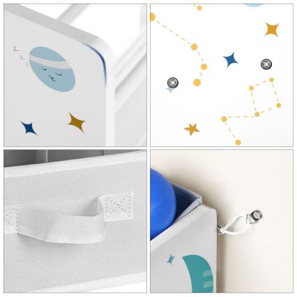 Kinderopbergkast met stoffen bakken ANET blauw/wit