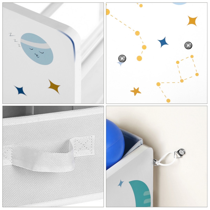 Kinderopbergkast met stoffen bakken ANET blauw/wit