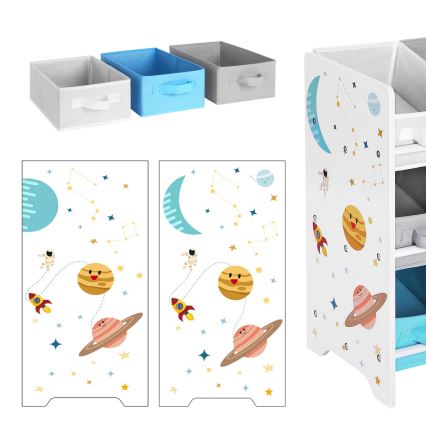 Kinderopbergkast met stoffen bakken ANET blauw/wit