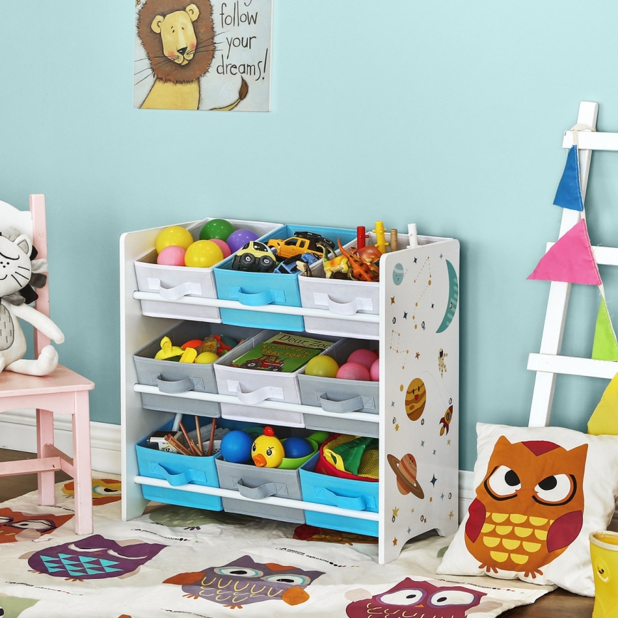 Kinderopbergkast met stoffen bakken ANET blauw/wit