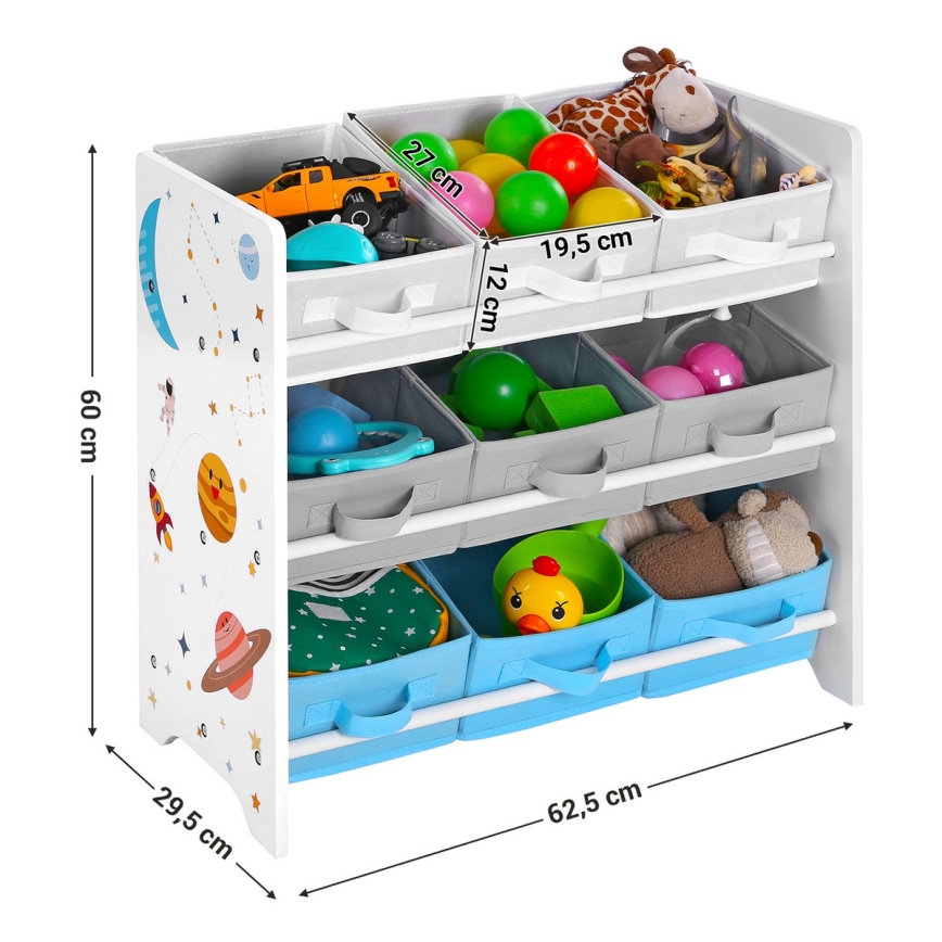 Kinderopbergkast met stoffen bakken ANET blauw/wit