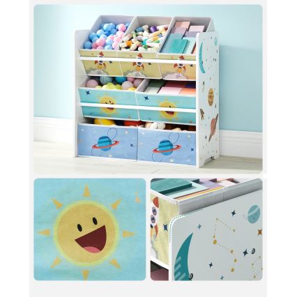 Kinderopbergkast met stoffen bakken ANET blauw/wit