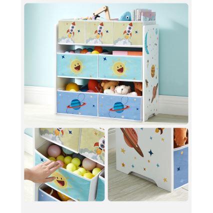 Kinderopbergkast met stoffen bakken ANET blauw/wit